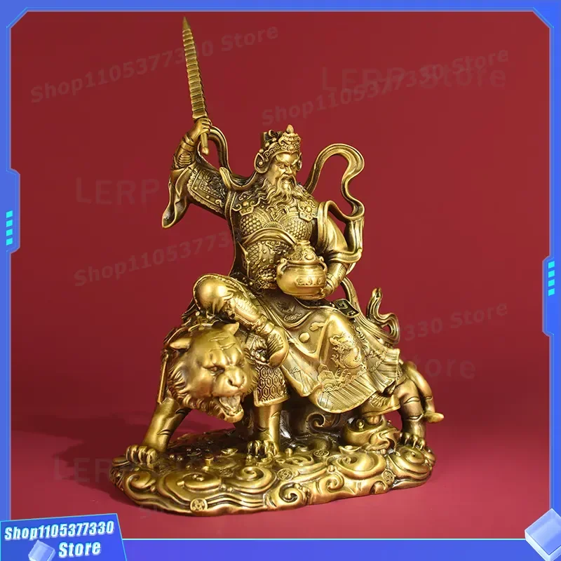 Brass Zhao Gongming God of Fortune Statue Riding Tiger Ornament for Home Office Decor Housewarming Gift Store Opening
