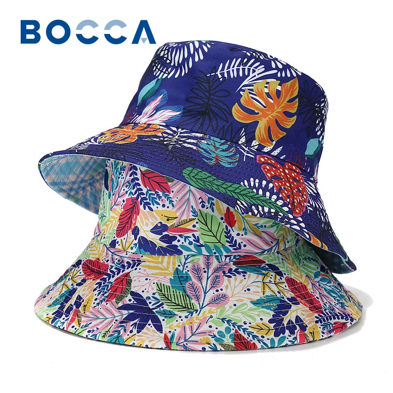 Bocca Big Brim Bucket Hat Printing Double Sides Fisherman Hats Plaid Pattern Panama Cap For Men Women Summer Sunscreen Sunshade