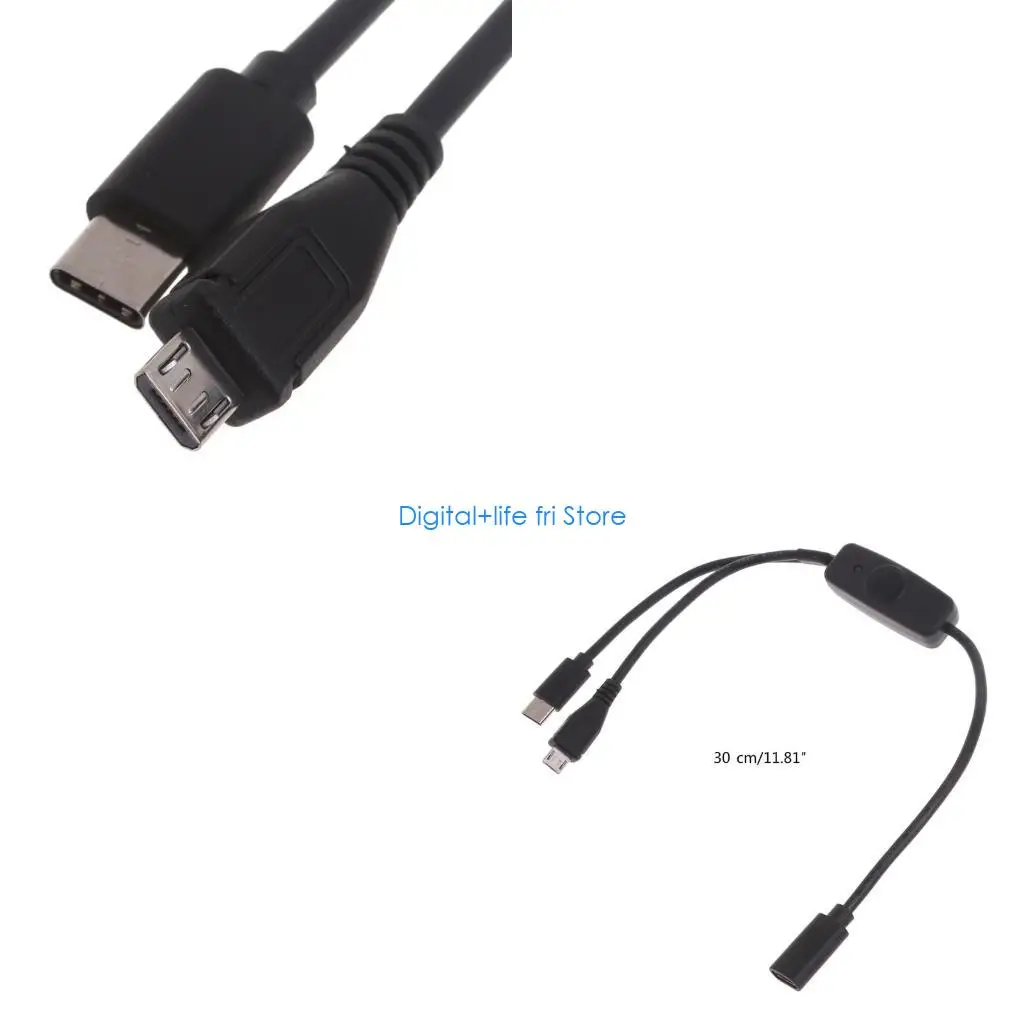 E06D 2 In 1 Multi-function USB C Cable With USB C Micro USB Charging Cable with Switches for Mobile Phone Tablet