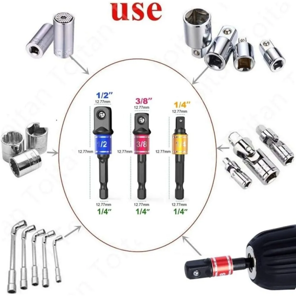 Impact Grade Socket Adapter Power Hand Tool Part 105 Degree Angle Driver Extension Set Screwdriver Holder Drill Nut Attachment
