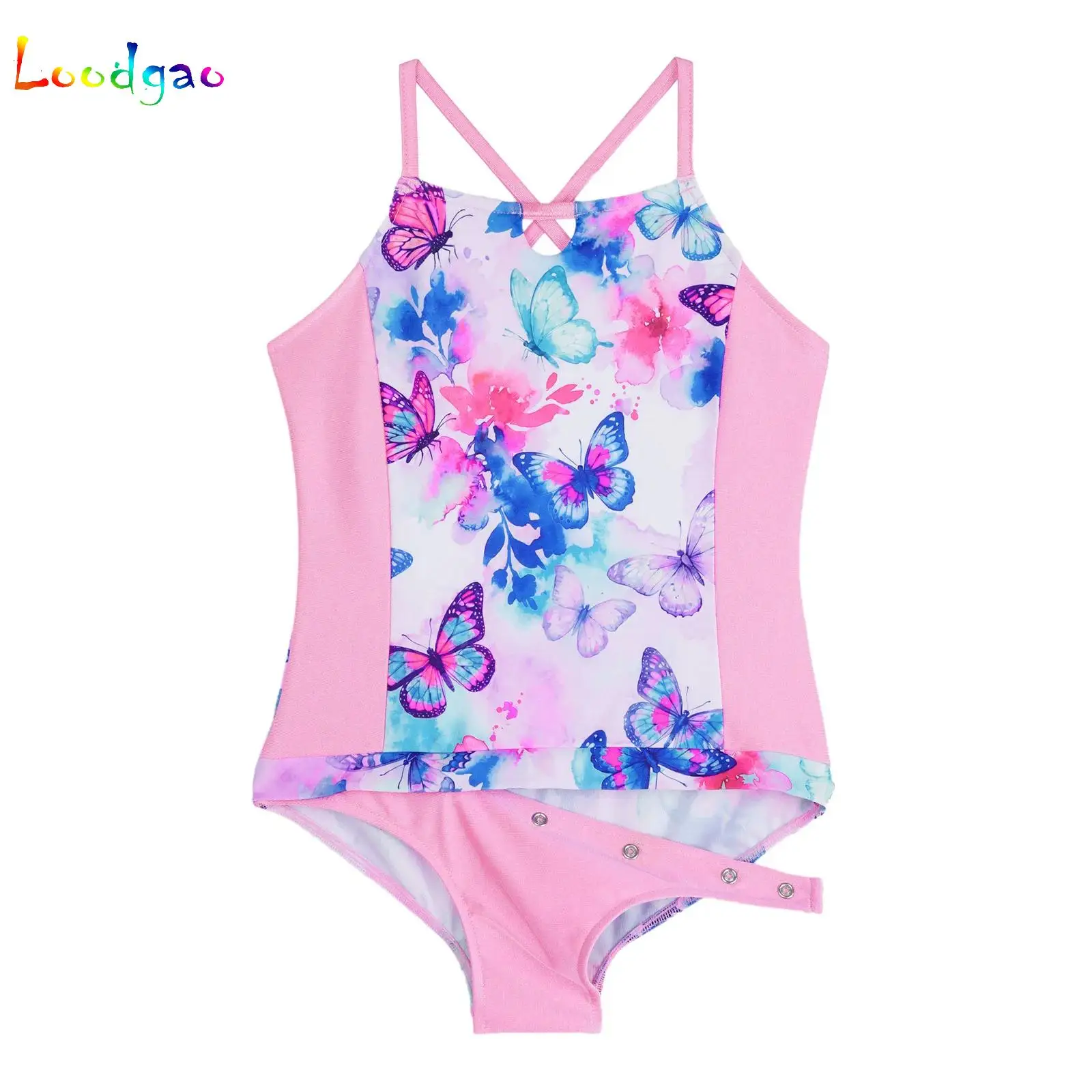 

Kids Girls Special Needs Adaptive Swimsuit One-piece Bathing Suit Swimwear Cami Press Button Front Waist Cute Printed Bodysuit