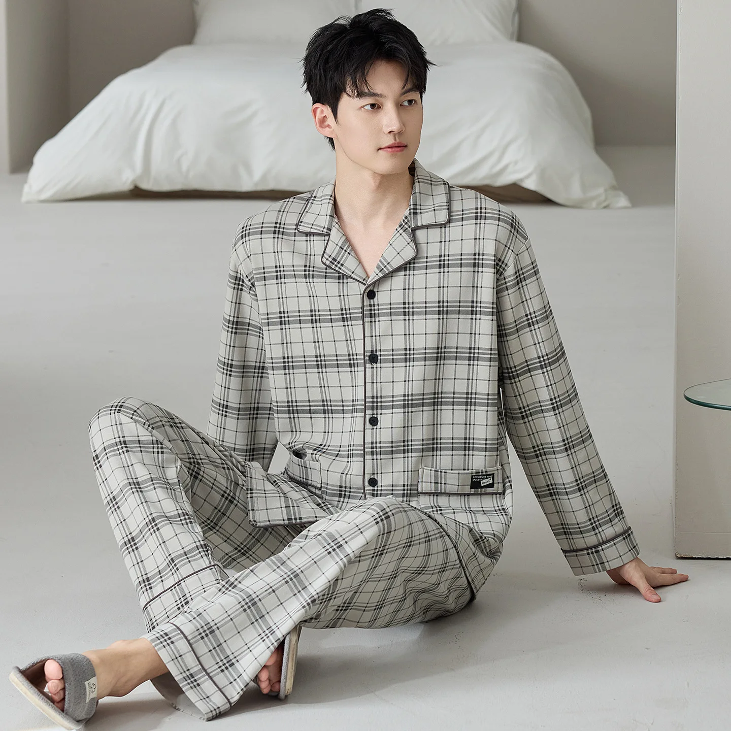 

100% Cotton Pajamas Set For Men 2Pcs/set Long Sleeves Trousers Sleepwear Autumn Big Size L-4XL Elegant Nightwear Casual Pijamas