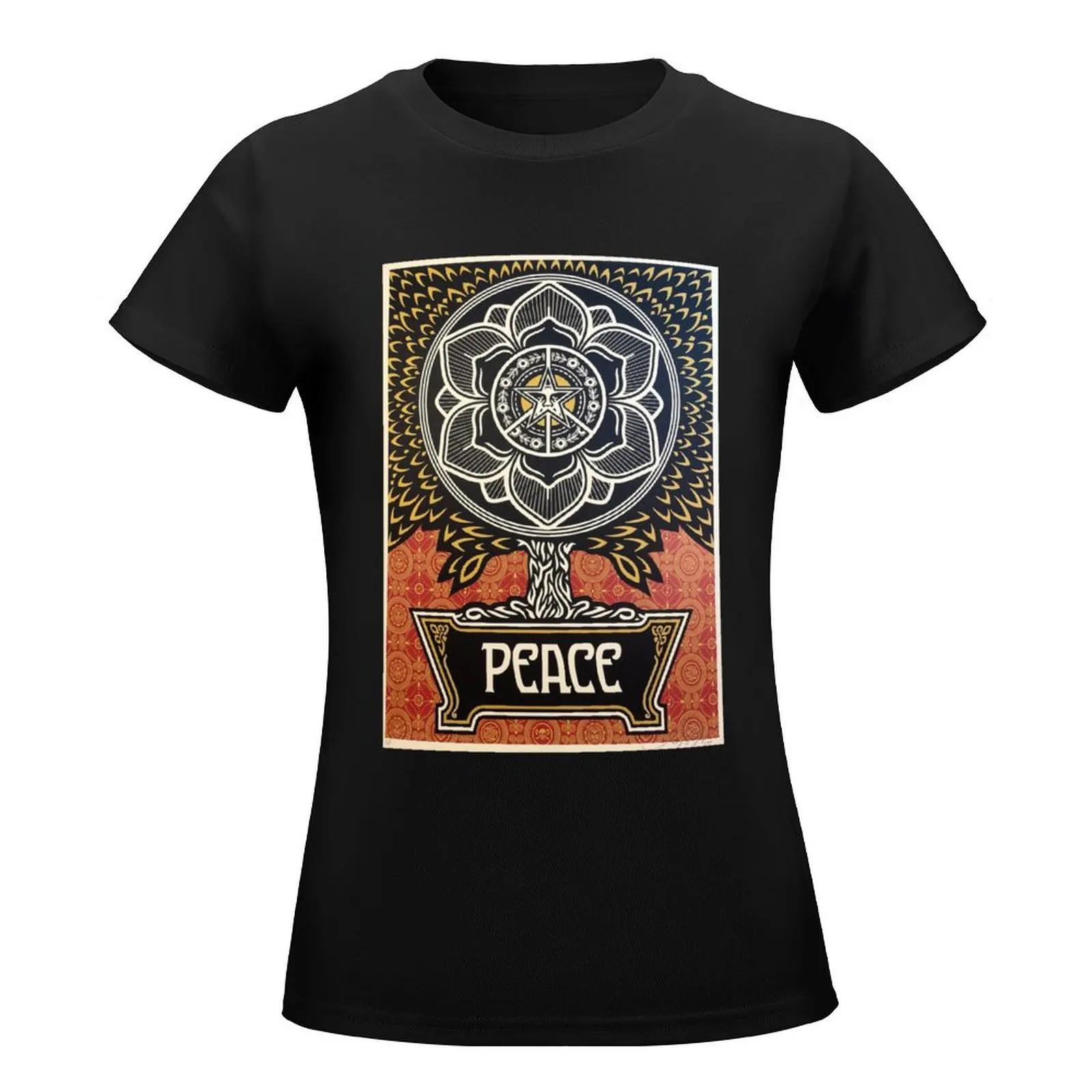 Peace Shepard Fairey T-Shirt hippie clothes tops black t shirts for Women