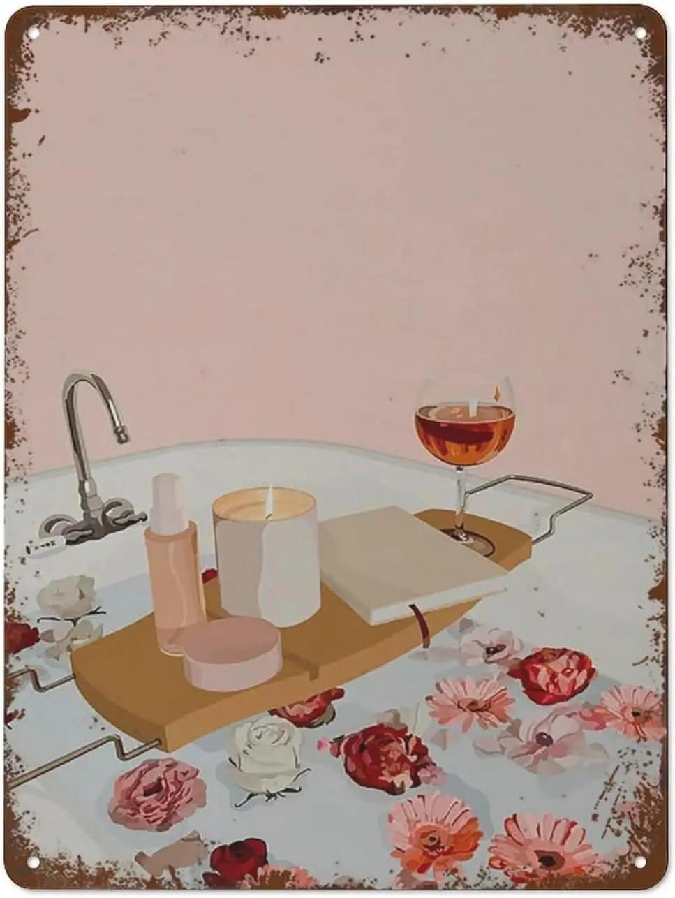 אמבטיה פרחים אמבטיה טיפוח עצמי ורוד ולנטיין s יום הולדת פוסטר פרחוני הבציר פח סימן מתכת פח סימן פח