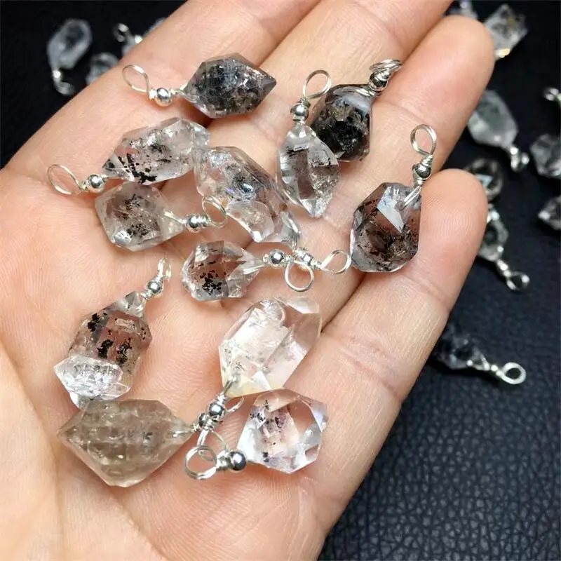 S925 Natural Stone Herkimer Diamond Pendant Raw Gemstone Crystal Stone Silver Necklace Healing Jewelry Decoration Gift1pcs