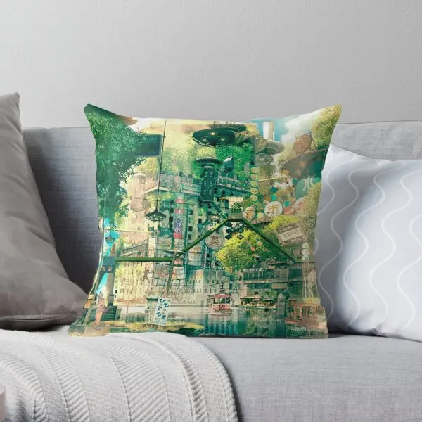 Anime Fantasy Urban  Printing Throw Pillow Cover Cushion Hotel Case Anime Wedding Bed Decor Soft Pillows not include One Side