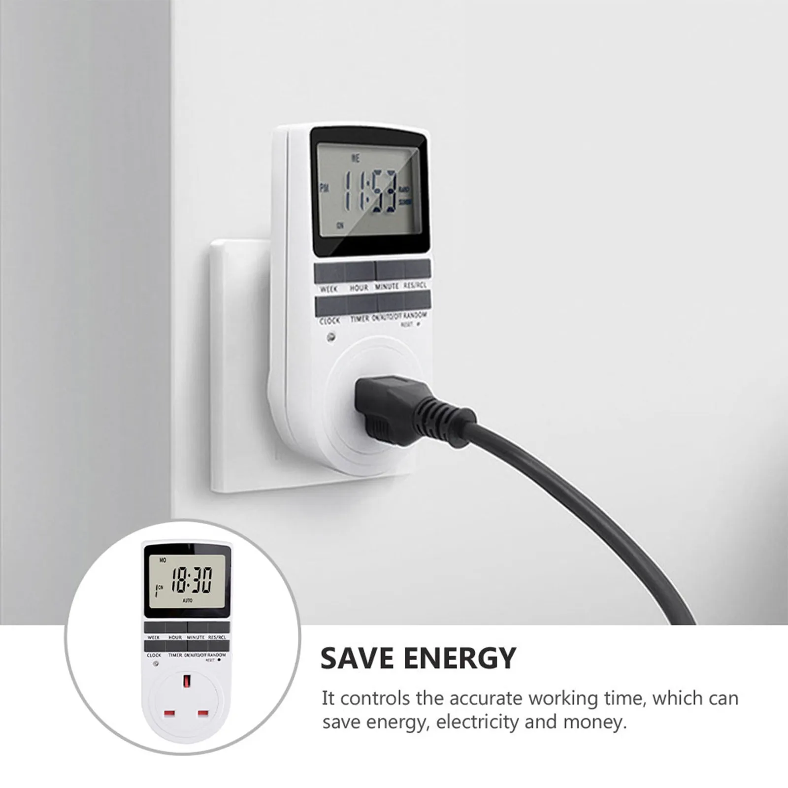 Programmable Digital Timer Outlet Uk Plug Smart Timer Plug with Hd LCD Screen Off Schedules 1 Minute Precision Energy