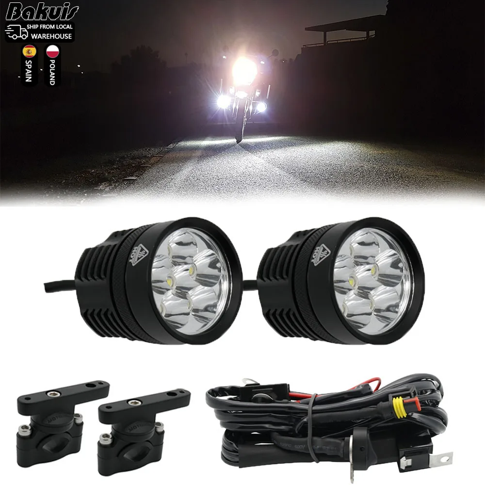 Motorcycle LED Auxiliary Light 6000K with Wiring Harness LED Driving Fog Lamp for BMW R1200GS F800GS Universal Moto Motorbikes