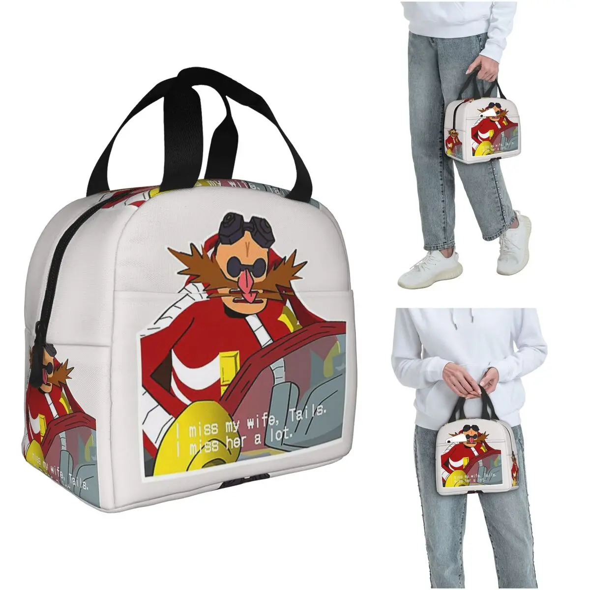 I Miss My Wife Tails Snapcube Eggman Insulated Lunch Bag for Women Children Portable Food Boxes Thermal Lunch Box Tote