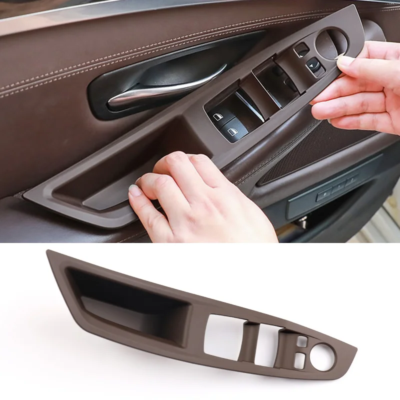 Cubierta embellecedora de Panel de manija Interior de puerta de coche, pegatinas protectoras de fibra de carbono LHD para BMW serie 5 F10 2011-2017