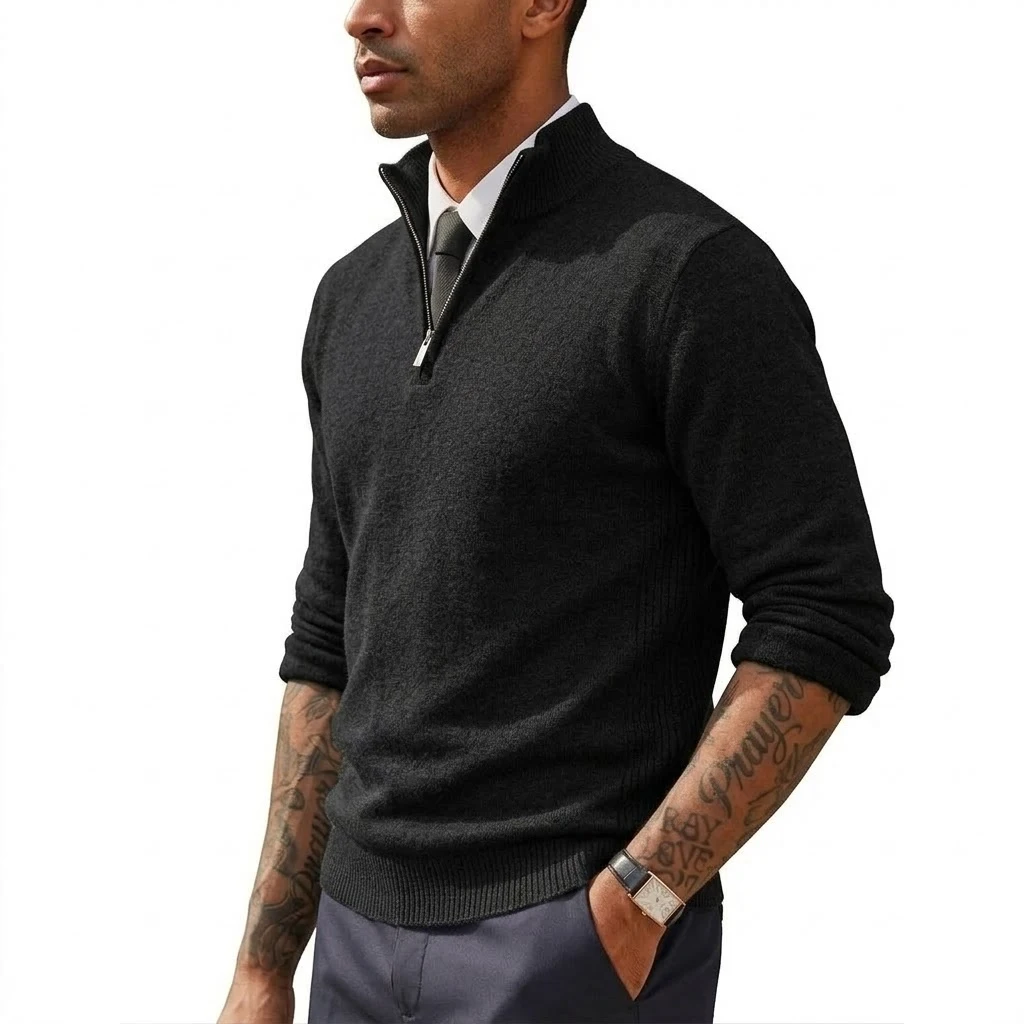 New Men's Quarter Zip Up Sweaters Slim Fit Lightweight Mock Neck Pullover Casual Zipper Polo Sweaters Long Sleeves Streetwear