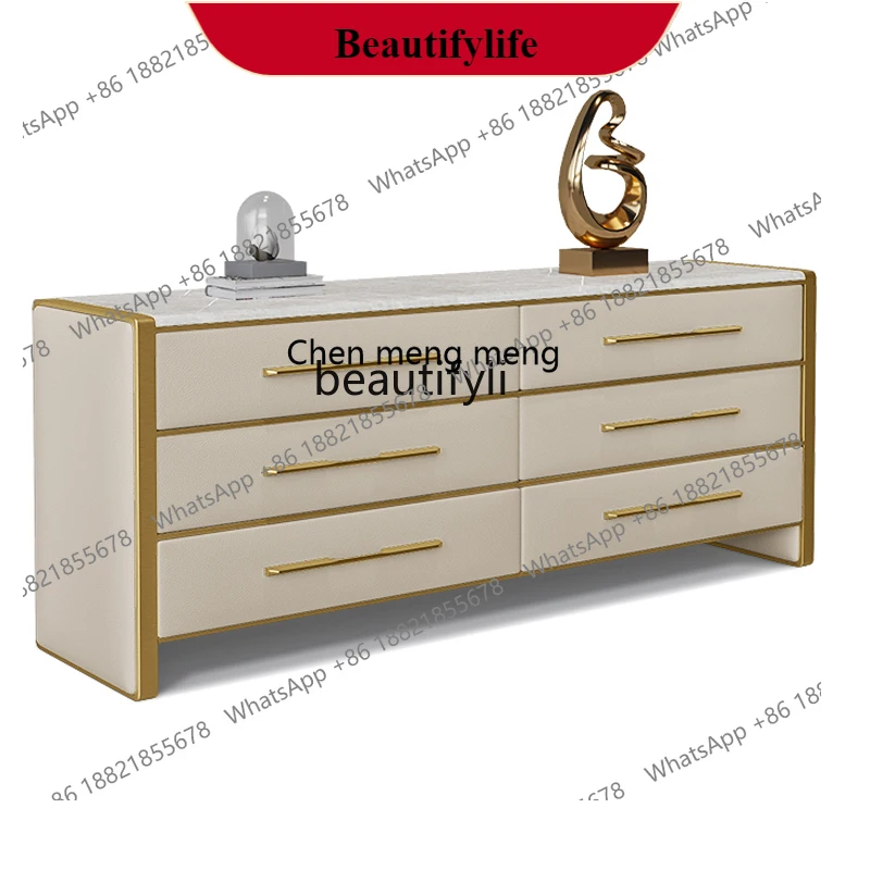 G153 Italian light luxury rock slab dining side, chest bedroom, storage, six-draw modern minimalist living room entrance cabinet