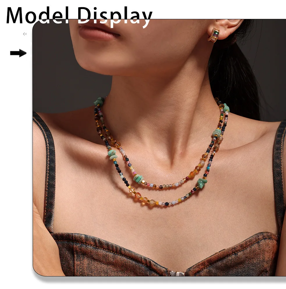 Frauen Halskette Unregelmäßige Kristall Natur Steine Edelstahl Bunte Kette Mode Charme Täglichen Schmuck Großhandel – Detail 9