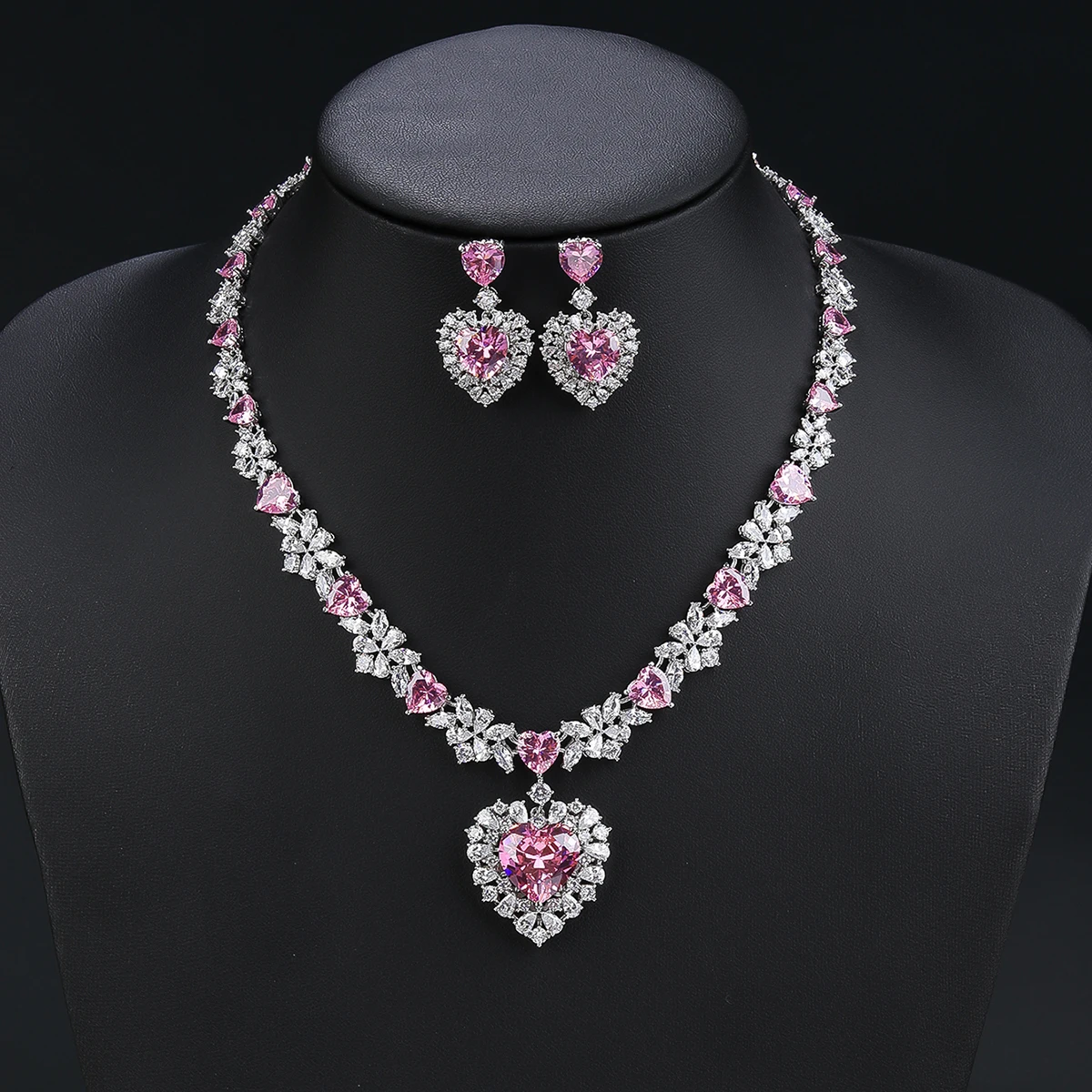 

Fashion Elegant Droplet Cubic Zirconia Love Heart Necklace Earring Women Wedding Luxury Dubai Bridal Jewelry Set CN11264