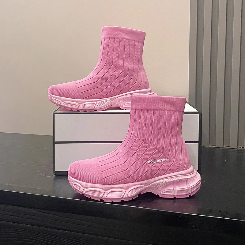 Elastic Socks Shoes Women's Spring and Autumn New Slip-on Sports Casual Ankle Boots Fly Woven Breathable Outdoor Female Shoes