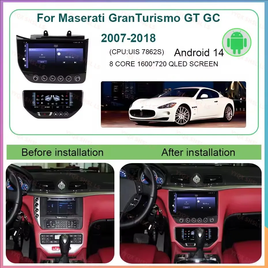 Qualcomm Car Multimedia Head Unit 10.33 Inch Android 13 Car DVD Player Stereo Radio with Knobs for Maserati GT 2007-2015