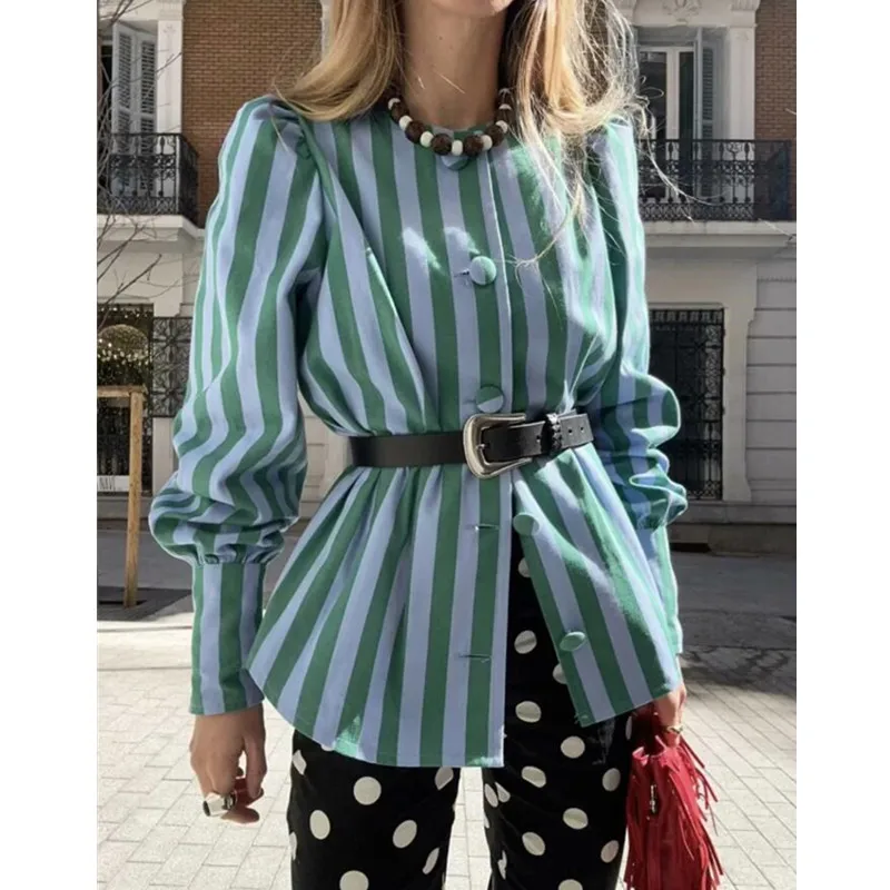 Shirts for Women 2024 Spring Summer Four Color Striped Loose Casual Commuting Casual Shirts and Blouses Top