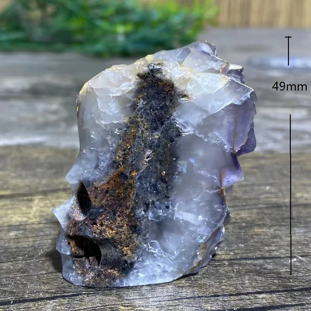 Crystal Natural Fluorite Skulls Green Purple Carving Stone Quartz Mineral Gemstones Minerals Spiritual Craft Home Decoration view 2