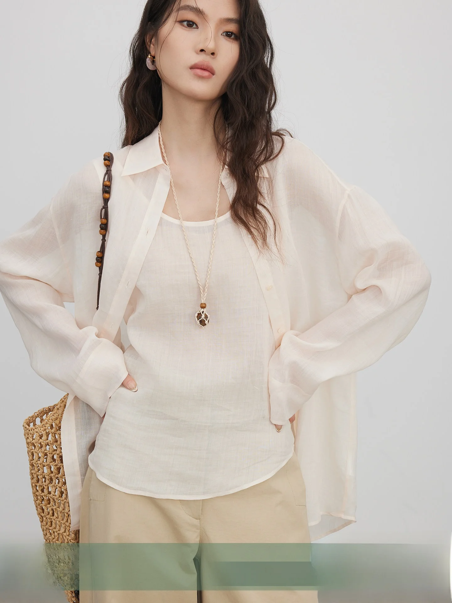 

Женский комплект KEARA: шелковая рубашка с длинным рукавом и льняной жилет на бретелях, весенний, высококачественный, дышащий, приятный для кожи, с воротником