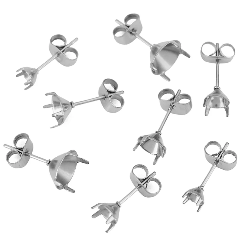 20pcs PVD Never Fade Stainless Steel Earrings Settings 5 6 8 mm Zirconia Stone Cabochon Base With Earrings Back Jewelry Making view 5