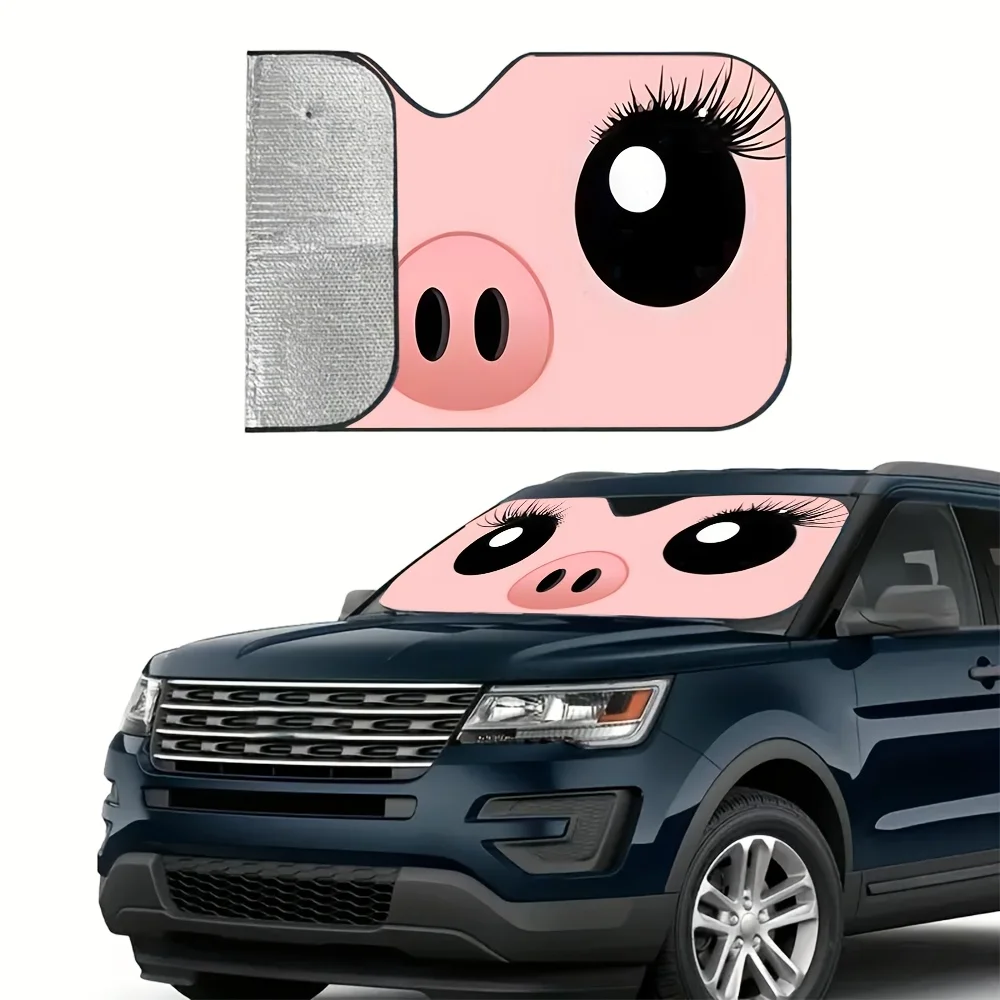 1pc Cute Cartoon Pig Expression Theme Pattern Foldable Car Sun Visor, Summer Fun Car Accessory, Keeping Your Car Cool