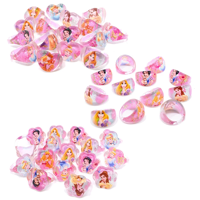 10pcs Anime Disney Princess Rings Acrylic Crystal Princess Kid Ring Cartoon Acrylic Rings Girls Baby Toys Jewellery Party