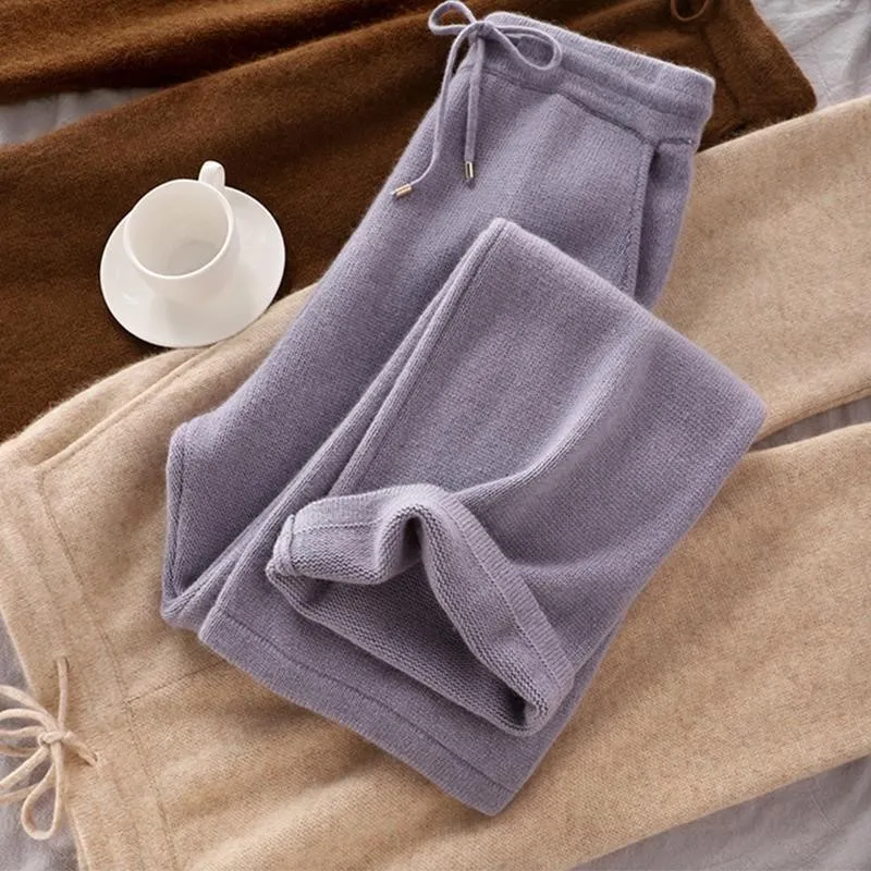 

Skinny Wide-leg Pants Warm Loose Straight Versatile Pants Knitted Casual 2024 New Women Looking Thin Streetwear Women