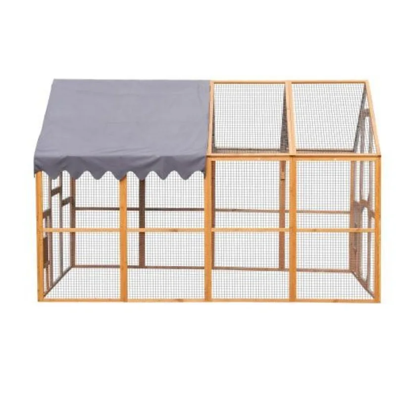 Caja para gallinero al aire libre de 110 pulgadas con cubierta impermeable, parque grande para caminar en mascotas, para gatos, pollos, seguridad, Metal, madera, marrón