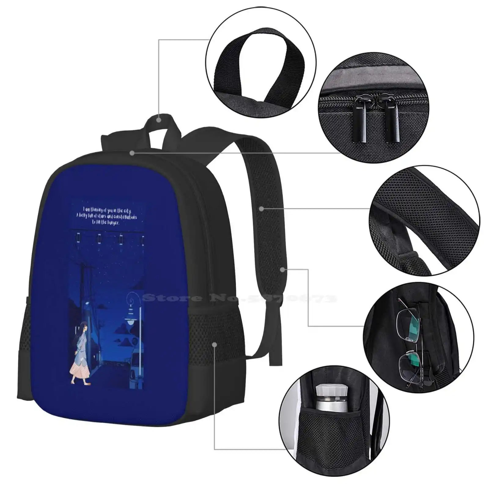 Constelação de Você Anime Mochila para Meninas, Sacos De Moda, Estrelas, Luzes Da Cidade, Poema, Citação De Amor, Céu Noturno, Venda Quente