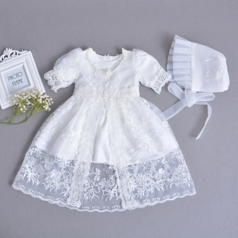 Vestido de baile feminino, Vestidos com Chapéu, Roupa de 1 Ano, Batismo, Batizado