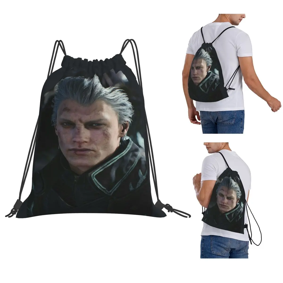 Vergil From The Devil May Cry Seri Backpacks Fashion Drawstring Bags Sports Bag Book Bags for Travel School