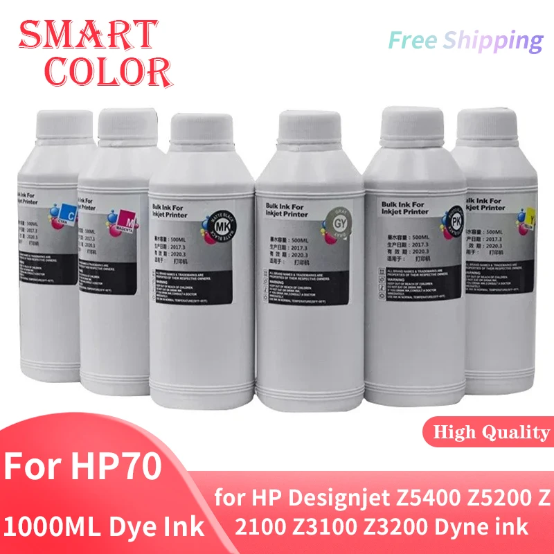 1000ML Dye ink Compatible for HP Designjet Z5400 Z5200 Z2100 Z3100 Z3200 dyne ink 70 Cartridge fill ink Supplement