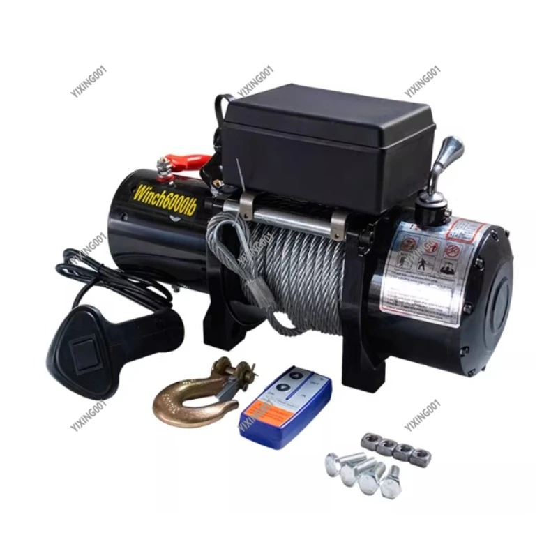Electric Off-Road Winch 3000lbs Capacity 12V/24V Vehicle Self-Rescue Traction Crane Tool for Off-Road Vehicles