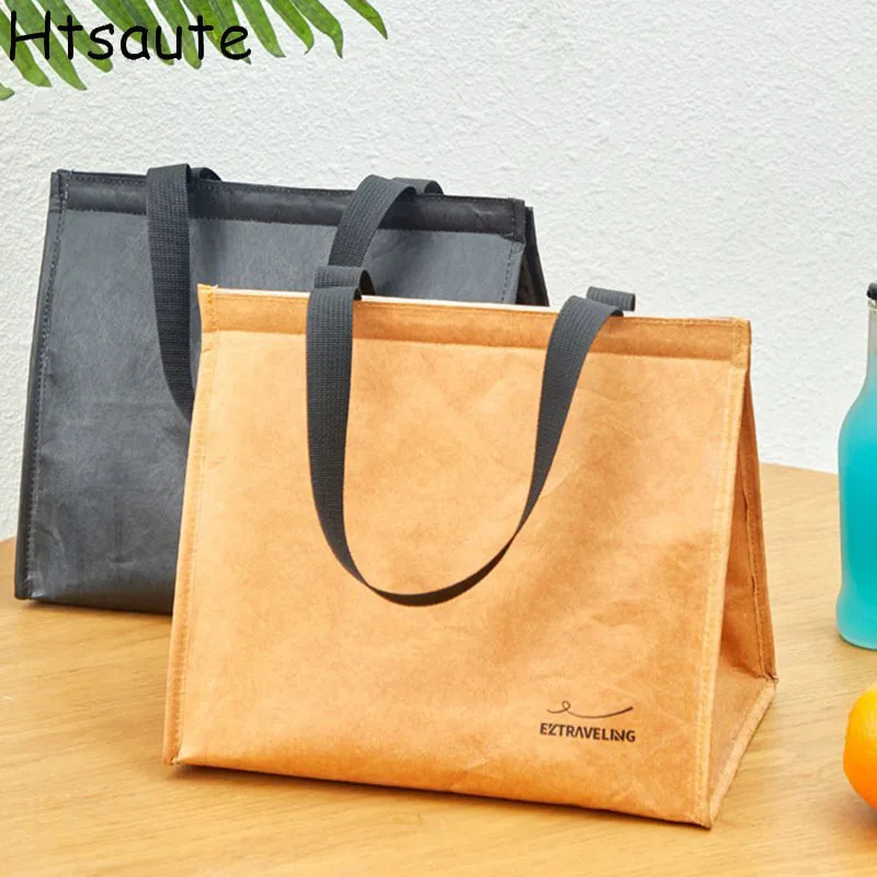 Large Capacity Lunch Bags kraft paper Portable Fashionable Bento Bag Hand-held Diagonal Cross Waterproof Insulation Bag