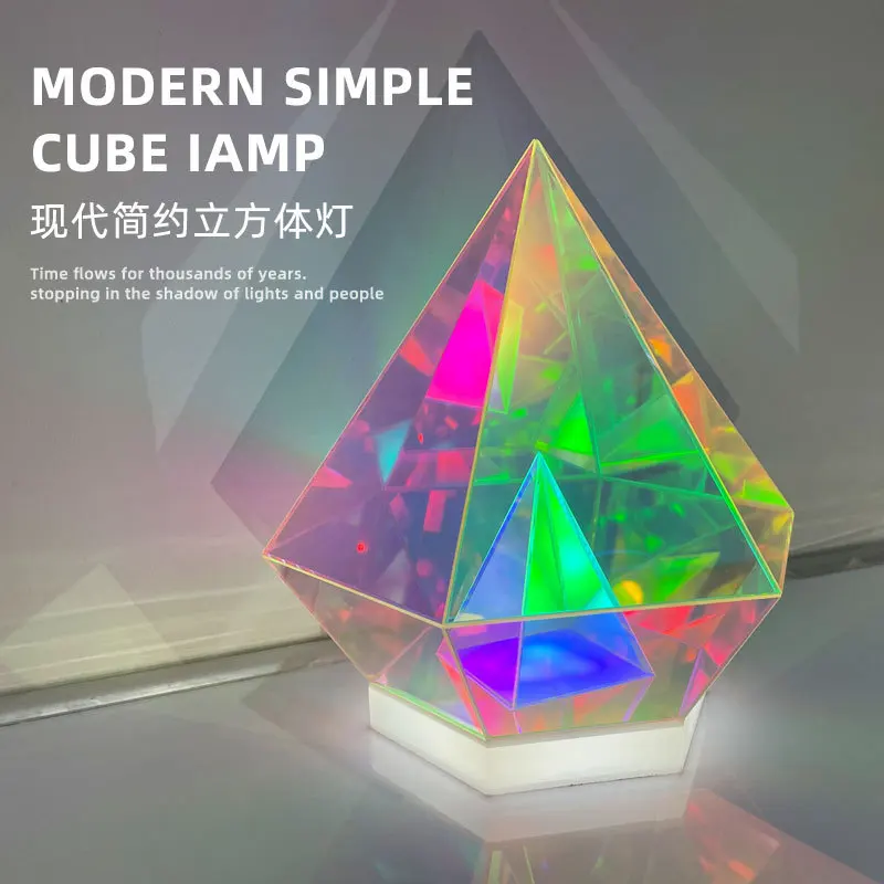 LED 3D Pyramid Cube Night Light USB Color Dimming Ambient Light Living Room Bedroom Bedside Decorative Table Lamp Birthday GifT