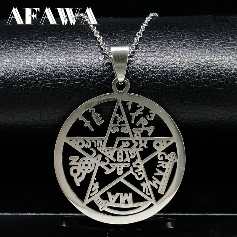 Witchcraft Pentagram Tetragrammaton Wisiorek Naszyjnik ze stali nierdzewnej dla kobiet Mężczyźni Żydowska ochrona Tetragramaton Biżuteria N425