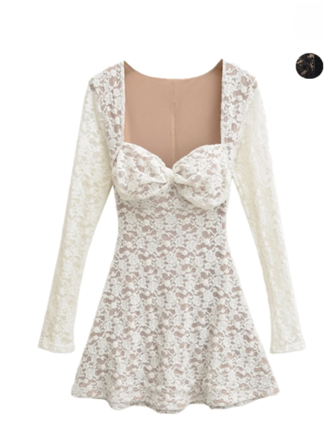 

Sexy Long Sve Lace Dr Detachable Chest Pad Heavy Work Low Cut Pure Desire Waist Cinching ort Skirt Removeable Pad