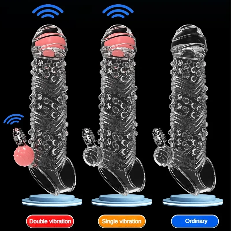 Penis Extension Sleeve Vibrator Extender 4cm Reusable Condoms Soft Delay Ejaculation Dick Sleeve Adult Sex Toys for Men