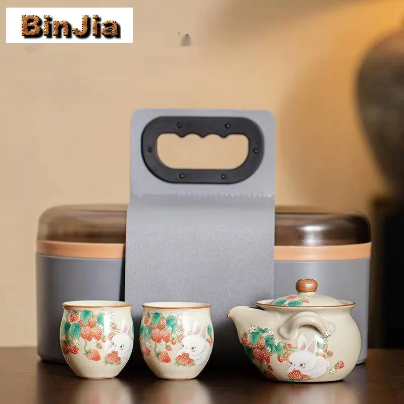 

Крем Ru Kiln Strawberry Bunny Чайный сервиз Бутик Полный 1 горшок 2 чашки Чайная посуда Портативная уличная сумка для кемпинга Посуда для напитков