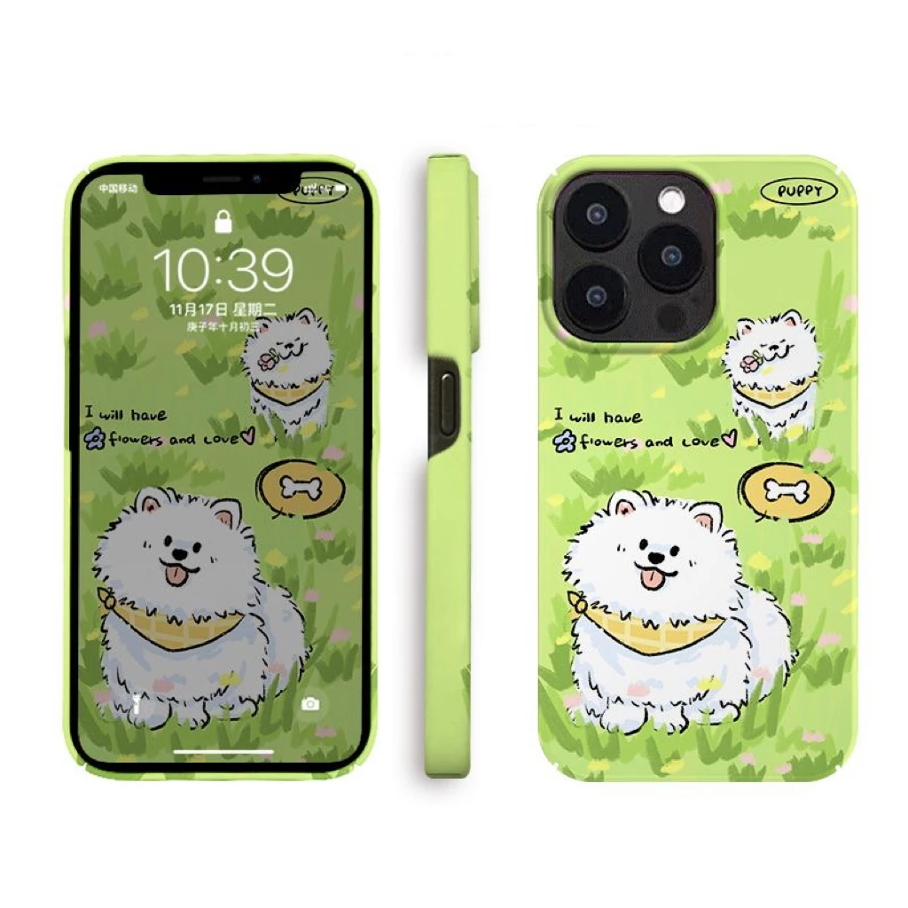 Cute Grassland Samoye Cartoon Case for IPHONE 15PRO MAX 14 13 PRO 13 PRO MAX 15PLUS 15PRO Case Acrylic Hard Mobile Phone Cases