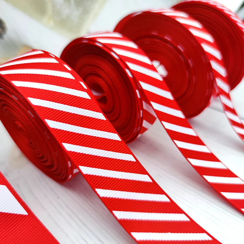 10 Yards Red Astros Ribbon Diagonal Striped Threaded Webbing White Garland Wrapping Wreaths Bows Wedding Gift Box Bag Christmas