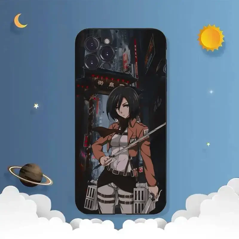 Attack-on T-Titan Mikasa Phone Case For iPhone 11 12 Mini 13 14 15 PRO XS MAX X XR 6 7 8 Plus Black Shell