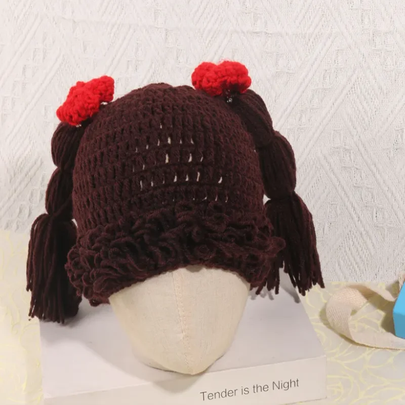 Cute Baby Kids Girls Hat Hair Pigtail Wig Cap Autumn Winter Knitted Children Infant Hats and Caps Accessories Photography Props