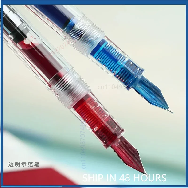 For MOONMAN S6 Injection Molded Clear Fountain Pen Resin Demonstrator Student Beginner Color Ink Gift Box Writing Pen(2PCS)