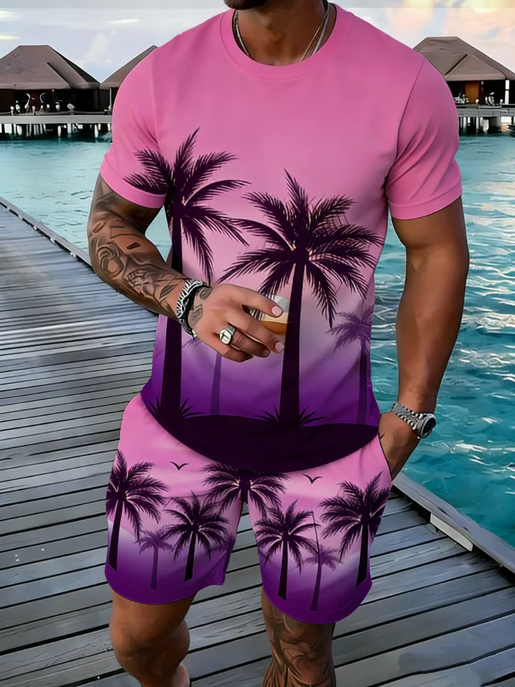 Popular Coconut Tree Printed T - Summer Vacation Clothing Men 评论和价格