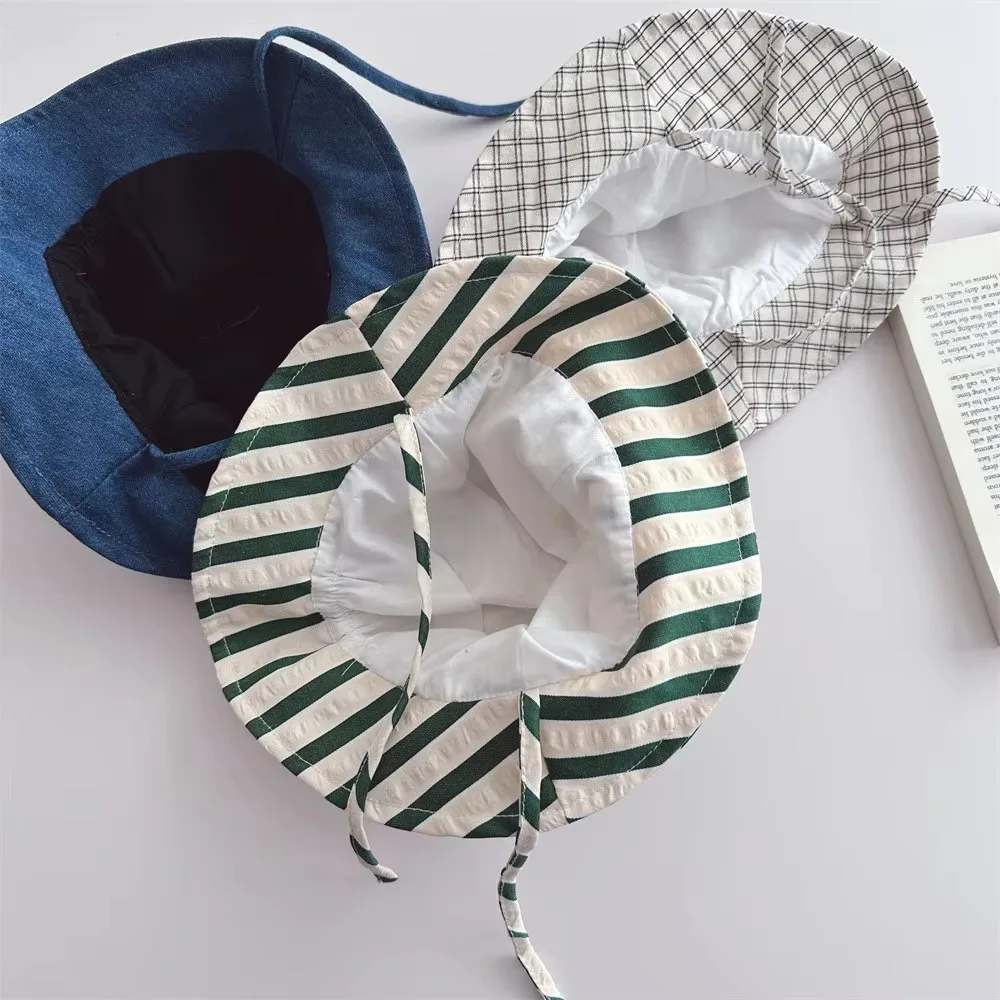 Nieuwe Gestreepte Vetersluiting Baby Zonnehoed Casual Effen kleur Visserspet Emmerhoed Katoen Kinderen Baby Caps Kid Jongen Meisje
