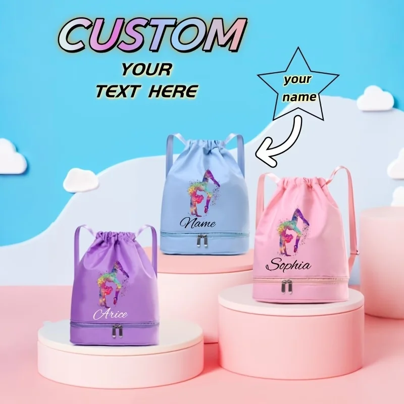 

A personalized, custom-name, back-to-school season casual and versatile kawaii (ballet print) drawstring backpack, suitable for