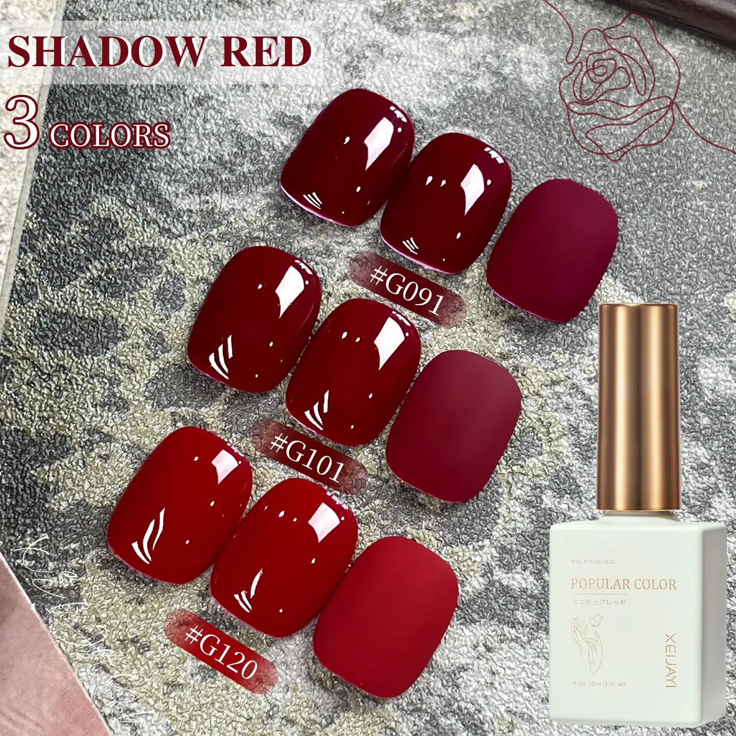 

3 Colors/Set Cherry Red Series Nail Gel Polish Solid Color Long Lasting Semi Permanent Soak Off UV/LED DIY Nail Gel For Manicure