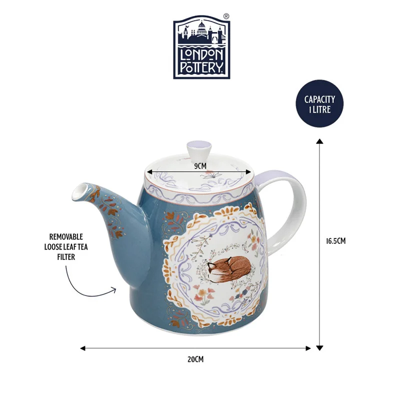 London Pottery Ceramic Bell -shaped Fox Cocoon Teapot 1 Litre (33.8 Fl oz) with Stainless Steel Tea Infuser for Afternoon Tea