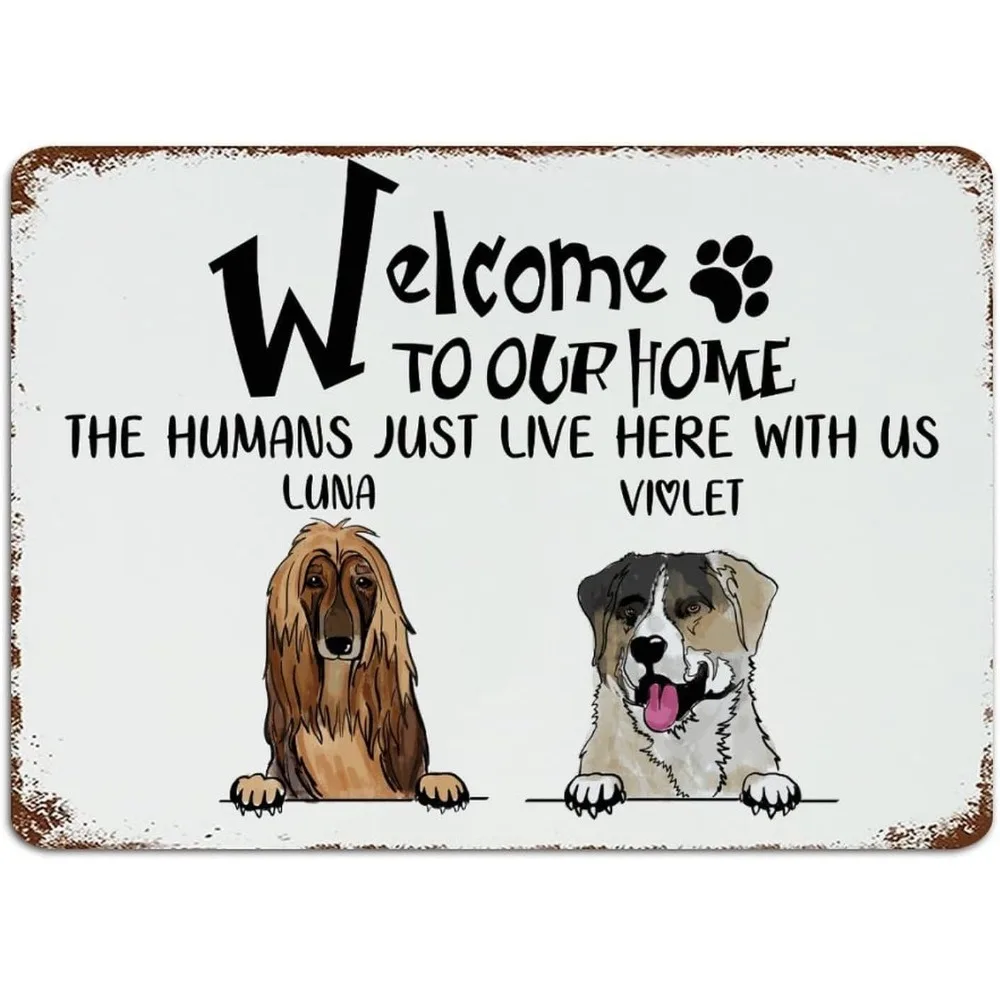CIFbuy Personalized Dual‑Dog Welcome Metal Sign,Funny Pet Quote Home Wall Decor Gift (For Decoration Only)